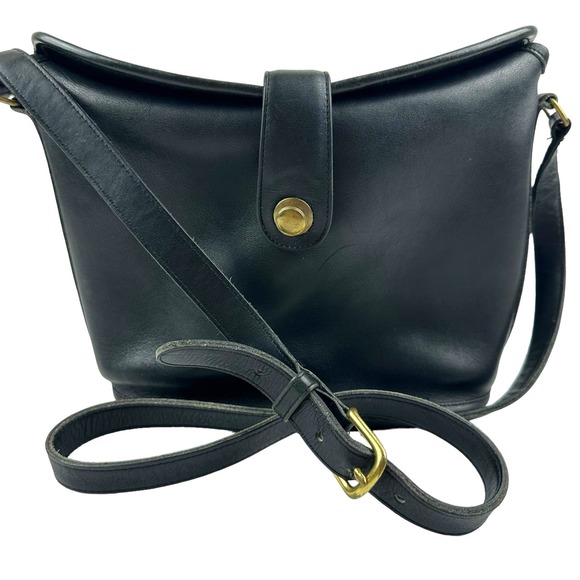 Coach Vintage Binocular Crossbody Bag Leather Unique Fold Over Top Pull Black - Picture 13 of 16